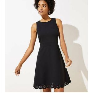 Loft 00P Black Sleeveless Scalloped Hem Dress, EUC